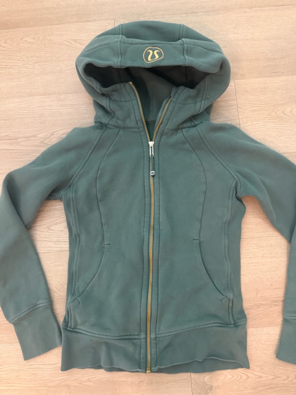 lululemon athletica womens Forest Green Full-Zip Hoodie with gold trim